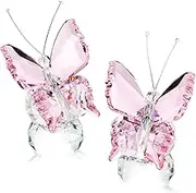 kanpura 2 Pcs Crystal Butterfly Figurines with Clear Glass Ball Base,Glass Butterfly Statues, Crystal Animal Figurines for Home Ornament Decor(Pink)