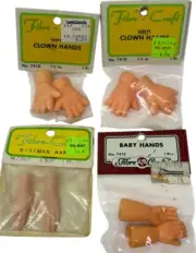 NOS Vintage Doll Hands 4 Pairs (8) Clown, Baby & Wiseman Fibre Craft in Package