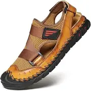 [Asifn] Men's Summer Closed-Toe Sandals Breathable Rubber Casual Hollow Slip-On Slippers Beach Lightweight Flat Water Shoes