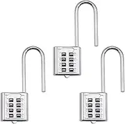 NUZAMAS Pack of 3 Heavy Duty Combiniation Padlock Extra Long Shackles - 4 Digits 35mm Padlock - Zinc Alloy for Corrosion Resistance - Waterproof Keyless-Lock for Home, School & Garage Locker-Silver