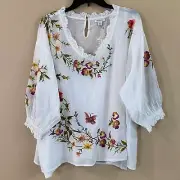 Sundance New XXL Florentina Butterfly Romantic Embroidered Lace Lined Top