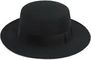 [CXQRR] Women Classic Black Fedora Hat Flat Top Porkpie Hat Felt Boater Church Derby Hat for Men