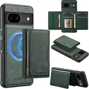[GoshukunTech] for Google Pixel 8a 5G Wallet Case with Card Holder,for Pixel 8a Magnetic Case[Detachable Card Pocket] Leather Flip Cover[Support Magsafe or Wireless Charging]-Green