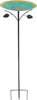 VANZACK Bird Baths for Outdoors Glass Bird Baths Bowl with Metal Stake Freestanding Birdbaths Bowl for Garden Patio Yard Lawn for Birds and Parakeets