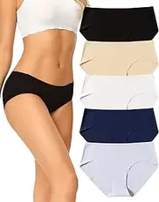 [VOENXE] Women Seamless Hipster Underwear,Breathable Ladies Panties Bikini,No Show Briefs,Comfortable Undies for Women 5-Pack