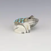 NATIVE AMERICAN ZUNI ANTLER & TURQUOISE FROG FETISH BY GABE SICE