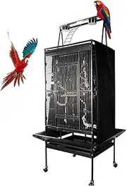 Ricjurzzty Large Bird Cage with Black Cover Bird Villa with Rolling Stand Parrot Chinchilla Finch Cage Bird Villa Macaw Conure Cockatiel Cockatoo Pet House Wrought Iron Birdcage, Black (68'')