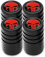 Ajxn Pack-4 Skull Tire Valve Stem Caps, Universal Car Wheel Tire Air Valve Cap, Stainless Steel Tire Air Valve Caps Fits Cars Trucks Motorcycles SUVs and Bikes, Car Accessories and Decorations (Red)