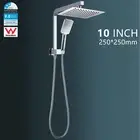 2 In 1 10'' Square Rain Shower Head Set Hand Held Wall Arm With Diverter Chrome