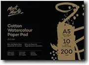 Mont Marte Artiste A5 200gsm Cotton Watercolour Paper Pad, 10-Sheets