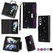 For Samsung Galaxy Z Fold4 5G Sparkling Leather Zip Case - Zipper Closure