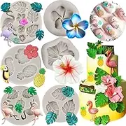 MYPRACS Tropical Leaves Silicone Mould Hibiscus Flower Fondant Moulds for Cake Decoration Gum Paste Cupcake Topper Candy Chocolate Polymer Clay Set of 6