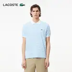 【LACOSTE】男裝-L.12.12 條紋棉質短袖 POLO 衫(淺藍/白色)