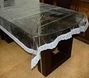 OrientalWeavers Decojewels PVC Bordered Waterproof Transparent Rectangle Shape with White Lace 8 to 10 Seater Dining Table Cover (Clear, 60" X 108")