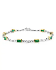 Bloomingdale's Fine Collection Emerald & Diamond Station Tennis Bracelet in 14K Yellow and White Gold