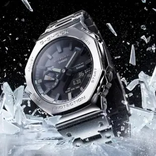 【CASIO 卡西歐】G-SHOCK 太陽能智慧藍芽奢華全金屬八角形雙顯錶-銀(GM-B2100D-1A 金屬 農家橡樹)