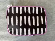 NWT Trina Cosmetic Makeup Bag Case Black White Purple Abstract Print Gold Zip