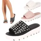 Open Toe Pearl Slide Sandal Slipper Mule Lug Sole Med Low Wedge Platform Heel US