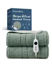 [Dreamaker] Reversible Sherpa & Coral Fleece Electric Heated Throw Blanket in Olive & Sage
