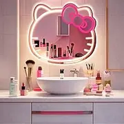 Anime Hello Kit Mirror Vanity,Neon Mirror with Dimmable for Teen Girl Gift，Neon Sign Stuff Room Decor,Makeup Mirror neon Sign Room Decor，