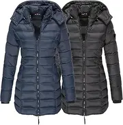 [DGHM-JLMY] 2 Pack Women Quilted Knee Length Puffer Jacket Long Lightweight Down Coat Warm Coat With Detachable Hood