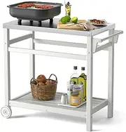 [TORVA] Outdoor Prep Cart,Portable Dining Table for Pizza Oven, Double-Shelf Patio Grilling Backyard BBQ Grill Cart(White Color)