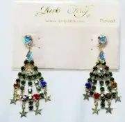 Vintage Gold Kirks Folly Christmas Tree Earrings on Card NOC