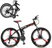Folding Mountain Bike, 26" Double Disc Brake High Carbon Steel Frame Cross Country Bicycle 21 Speed Full Suspension Male and Female Universal Bicycle,Black