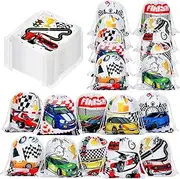 Race Car Party Gifts Bags Racing Car Drawstring Backpack Car Favor Bags Car Drawstring Bag Car Goodie Candy Bags Birthday Party Supplies for Kids Boys (20 Pieces)