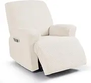 Ruaozz Recliner Sofa Covers Recliner Chair Covers Couch Covers for Reclining Couches with Pockets Washable Furniture Protector with Elastic Bottom (1 Seater-X Large, Ivory)