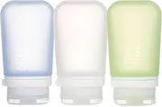 humangear GoToob+ 3-Pack (Medium) | Refillable Silicone Travel Bottle | Locking Lid | Food-Safe Material, Clear/Green/Blue, Medium (2.5 fl.oz.; 74ml)