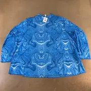 Simply Be Women's Size 26 Blue Marble Sheer Mesh Long Sleeve Mock Neck Top NWT