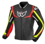 Berik Wild Chase Motorcycle Leather Jacket, black-white-red-yellow, Size 56 for Men Black White Red Yellow