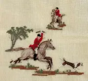 Preworked Petit Point HORSES & HOUND Fox Hunt Needlepoint Canvas 9.25x8.75" 3549