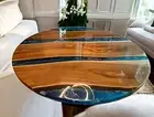 42" Round Epoxy Coffee Table Top Walnut Dining Table, Ocean Blue Resin Table Dec