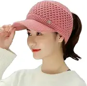 [Caistre] Ponytail Beanie Hats for Women Winter Warm Knit Messy High Bun Visor Beanie Cap Newsboy Cap