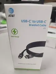 AT&T USB-C to USB-C Braided Cable 4ft Fast Charge Durable Data Sync