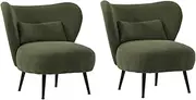 Oikiture Velvet Armchair with Lumbar Pillow and Wingback Extra Thick Padding Accent Chair Reading Room Lounge Chair for Home Living Room Bedroom Green 2pcs