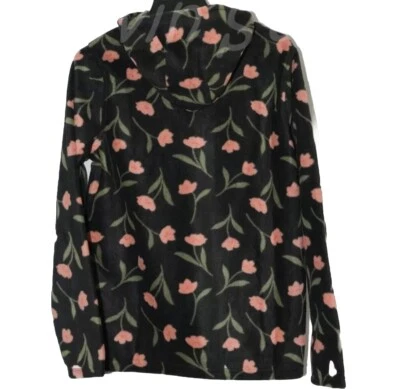 O’Neill Women’s Black Floral Half Zip Pullover Polar Fleece Hoodie, Size Large