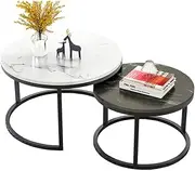 End Tables for Living Room, Modern Round Coffee Tables, Metal Frame Nesting Tables, White + Black Feito na China Comfortable Anniversary