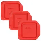 New Pyrex 222-PC Red 2Qt Square Plastic Storage Lid Covers 3PK for Glass Dish