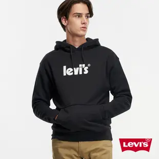 Levis 重磅口袋帽T 質感麂皮復古Logo 寬鬆休閒版型 430GSM厚棉 魚子黑 男38479-0079 熱賣單品
