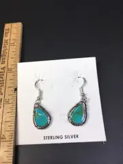 NEW Sterling Silver Navajo Turquoise Teardrop Dangle Earrings Calvin Spencer