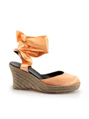 Salmon Satin Ribbon Espadrille Wedges