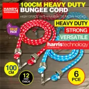 Handy Hardware 6PK Bungee Cord High Grade Rubber Tip Metal Hooks 100cm x 12mm