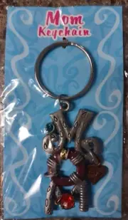 New Mom Key Chain Silver Tone with Heart w/ Love Charm Jewels