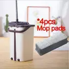 Self Cleaning Drying Wringing Mop Bucket System Flat Floor + 4 Microfiber Pads