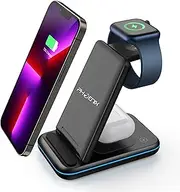 Phoenix 3 in 1 Wireless Charger, 15W Fast Wireless Charging Station for iPhone, AirPods and Apple Watch, Qi Fast Charging Stand Compatible with Samsung, iPhone and All Qi-Enabled Devices (Black)