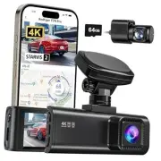 4K Dash Cam Front and Rear, STARVIS 2 Sensor, 64GB Card Included,