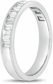 [HEARTS AND YOU] 1.2ct Wedding Ring Band Emerald Cut Moissanite Half Eternity White Gold Plated